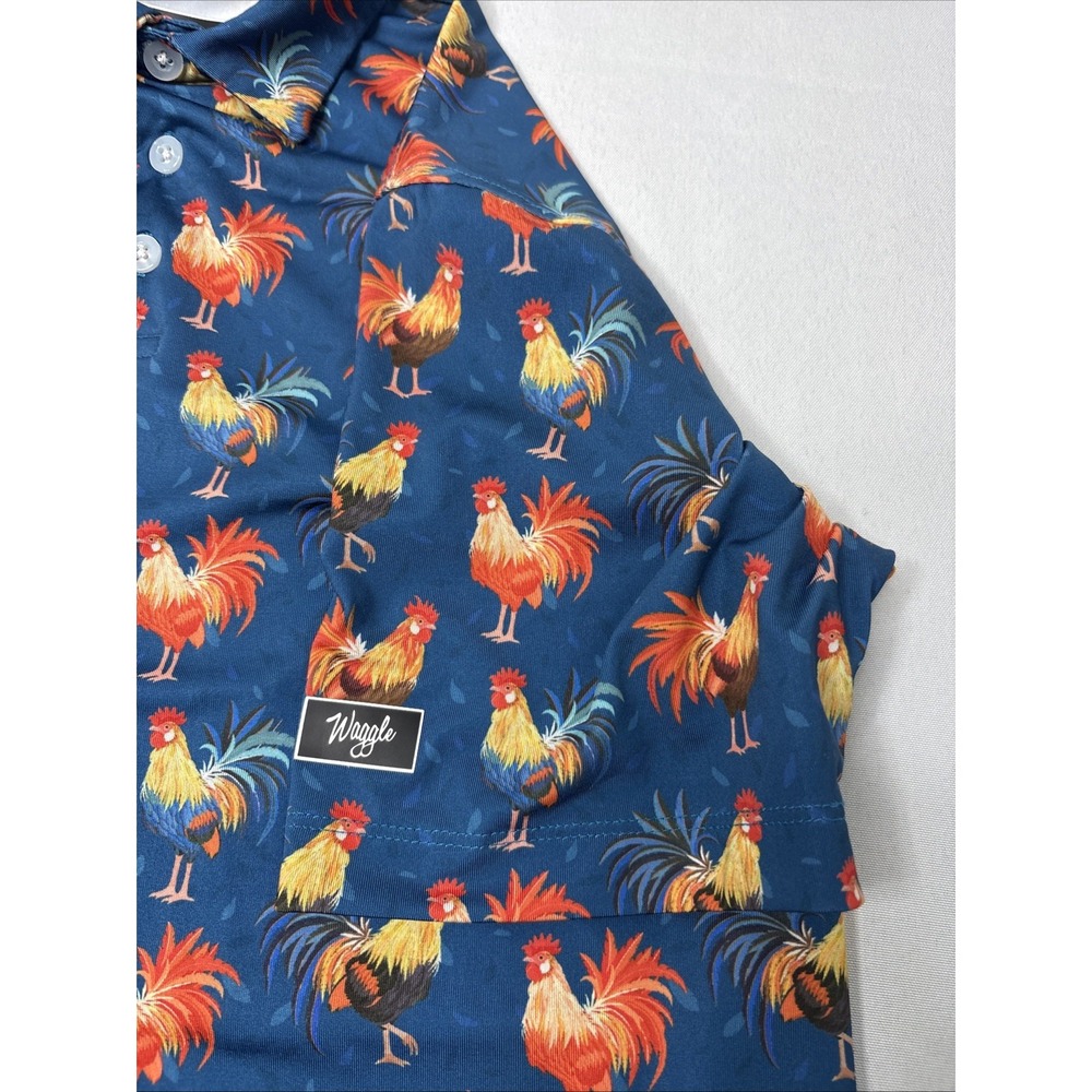 Waggle Shirt Youth Xl Blue Rooster Print Golf Polo Performance Stretch - Picture 6 of 7